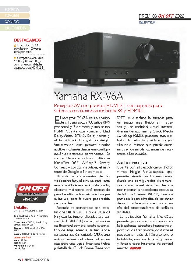 Premio ON OFF receptor yamaha RX-V6A